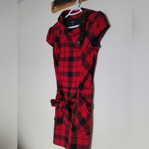 Le Chateau Red and Black Plaid Midi Dress